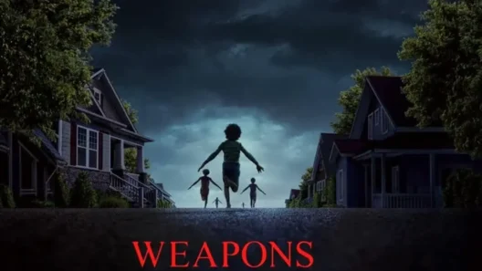 Kids running into the night in a mysterious suburban scene from Weapons 2025