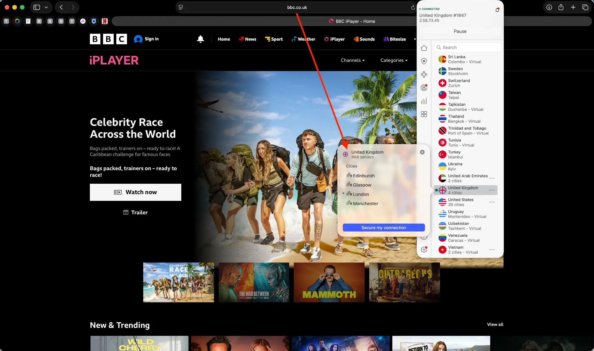 BBCiPlayer_NordVPN | Venclikovi.com BBC iPlayer homepage unlocked through a UK VPN server using NordVPN, allowing full access to British streaming content from abroad