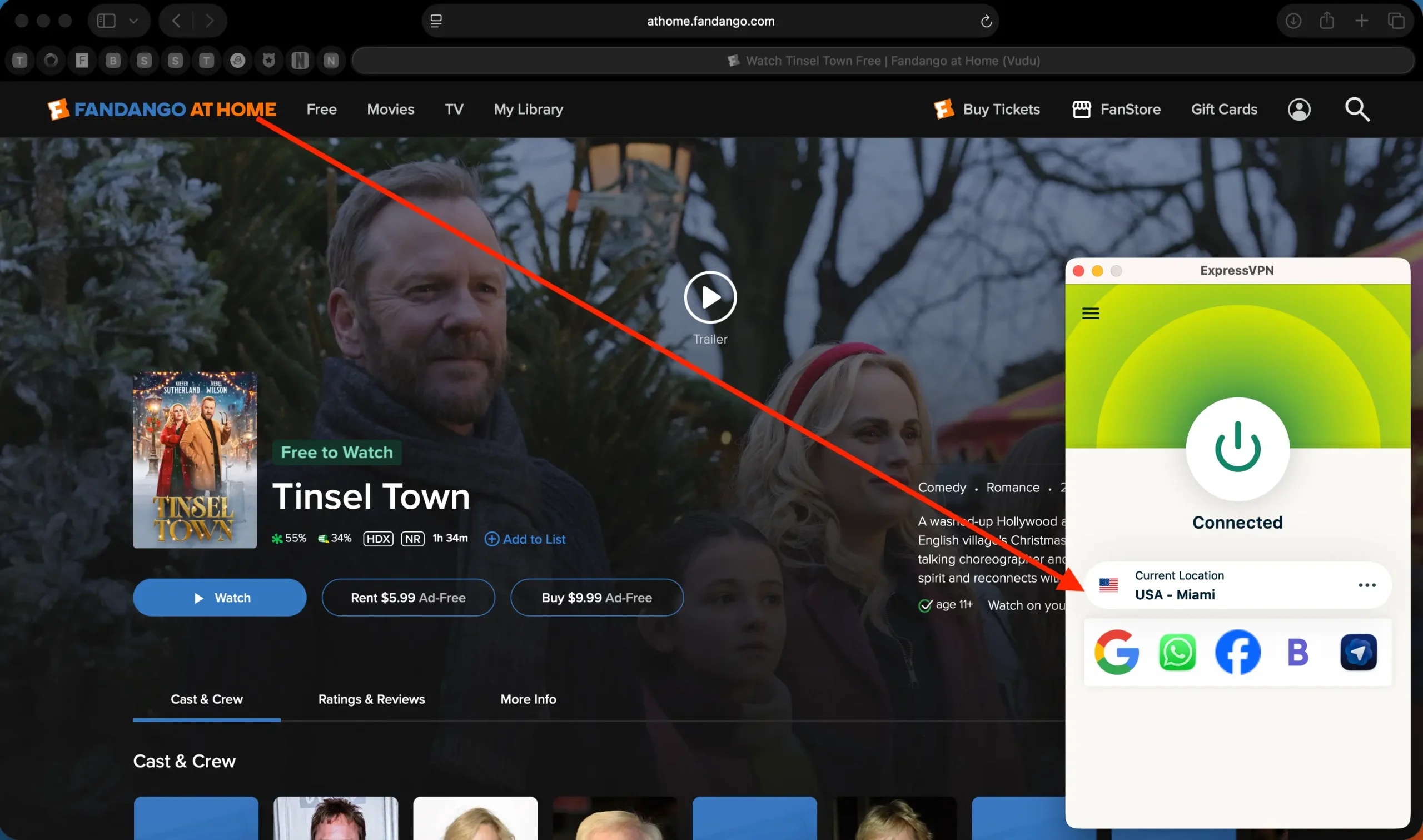 Fandango at Home with ExpressvPN | Venclikovi.com Fandango at Home unlocked with ExpressVPN connected to a US Miami server