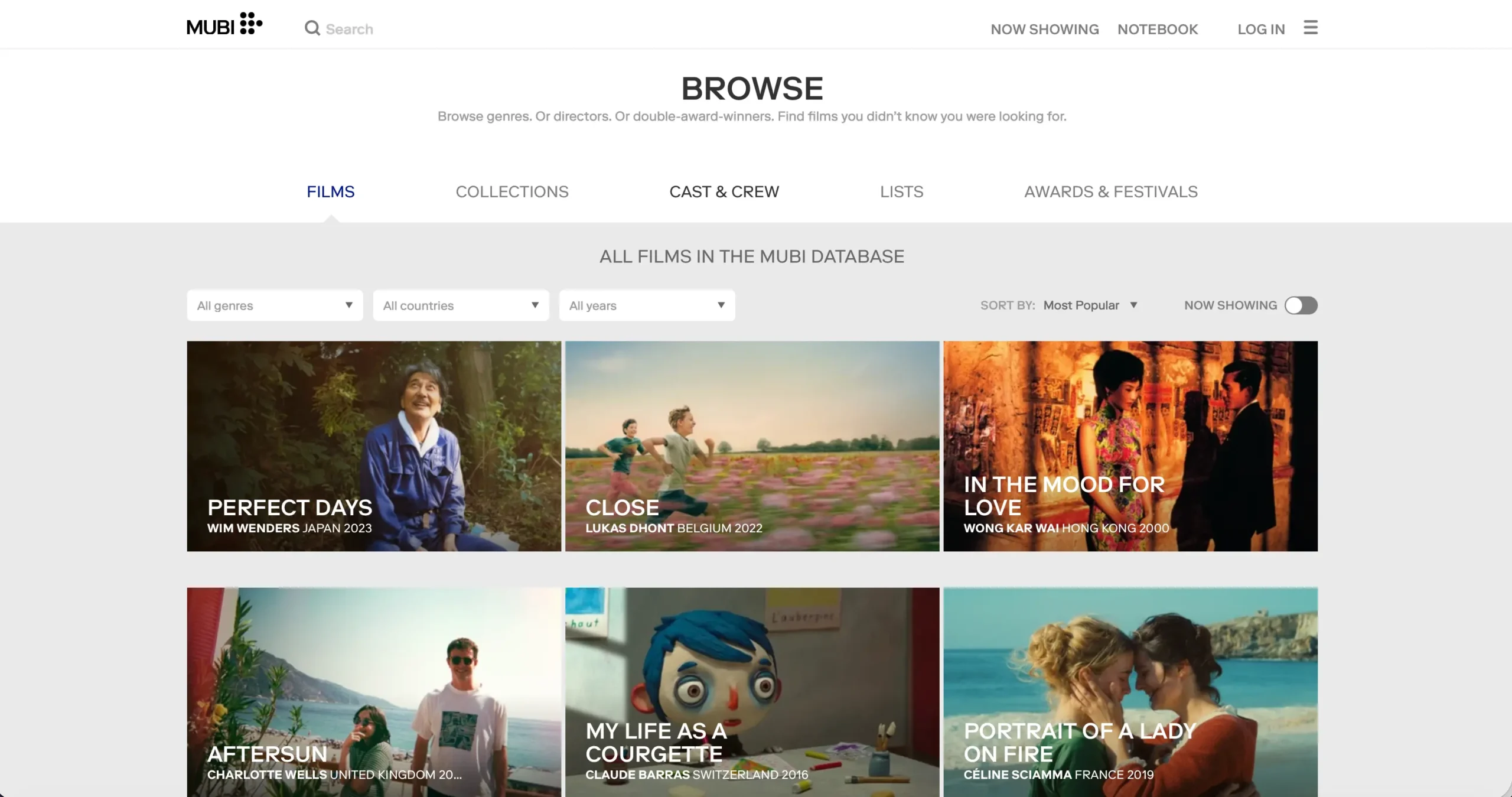 MUBI US library | Venclikovi.com MUBI film library showing curated international movies available by region