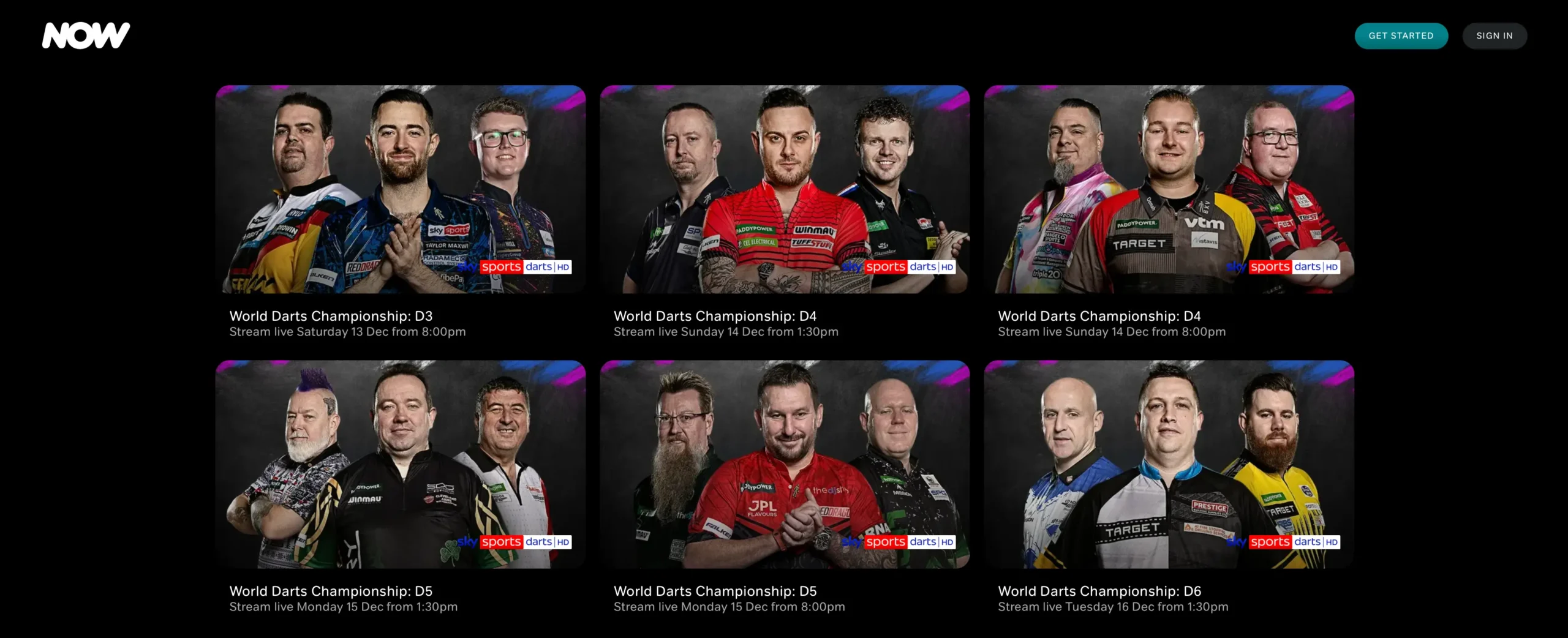NOW TV Darts live | Venclikovi.com Fans watching World Darts Championship 2025/26 live on NOW TV with visible schedule showing streaming dates for each session, including Sunday 14 December matches.