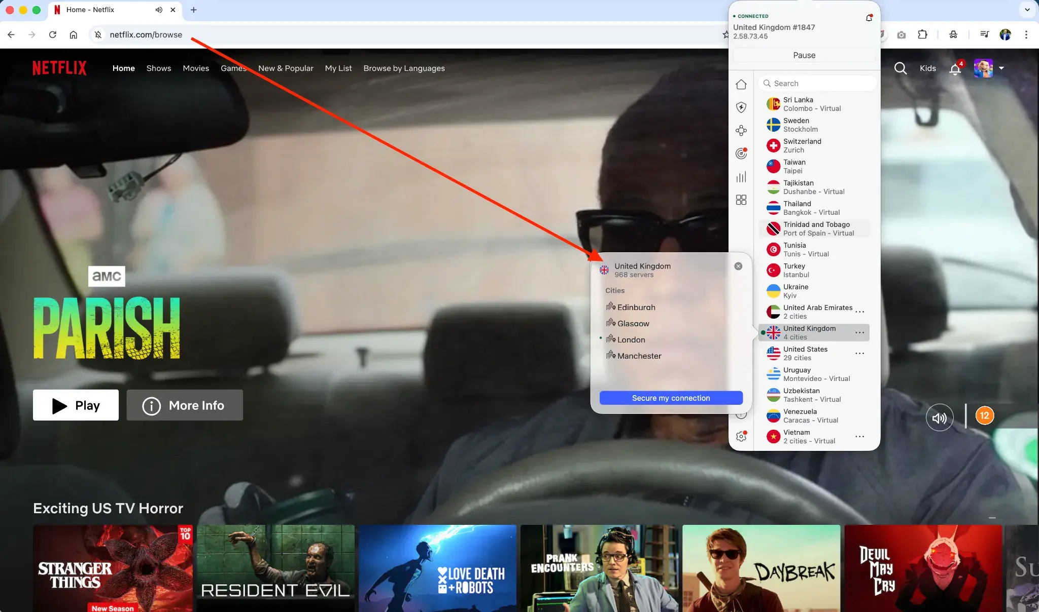 NetflixUK_NordVPN | Venclikovi.com Netflix UK homepage successfully accessed via NordVPN using a UK server connection, unlocking geo-restricted content abroad