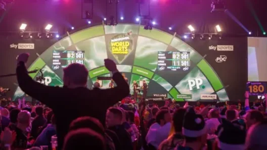 Fans cheering during the Paddy Power World Darts Championship 2025/26 at Alexandra Palace, broadcast live on Sky Sports.