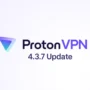 ProtonVPN logo on a clean purple gradient background with the text “4.3.7 Update” centered, used as the main visual for an article about the new ProtonVPN features and improvements.