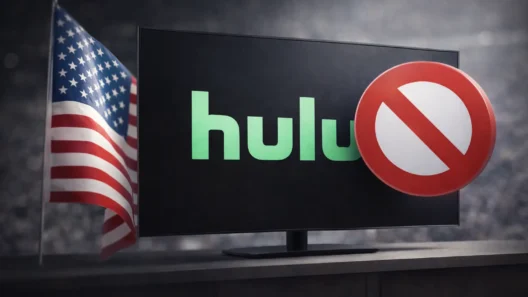 TV showing blocked Hulu access with a US flag in the background — a familiar scene when trying to watch Hulu outside the United States.