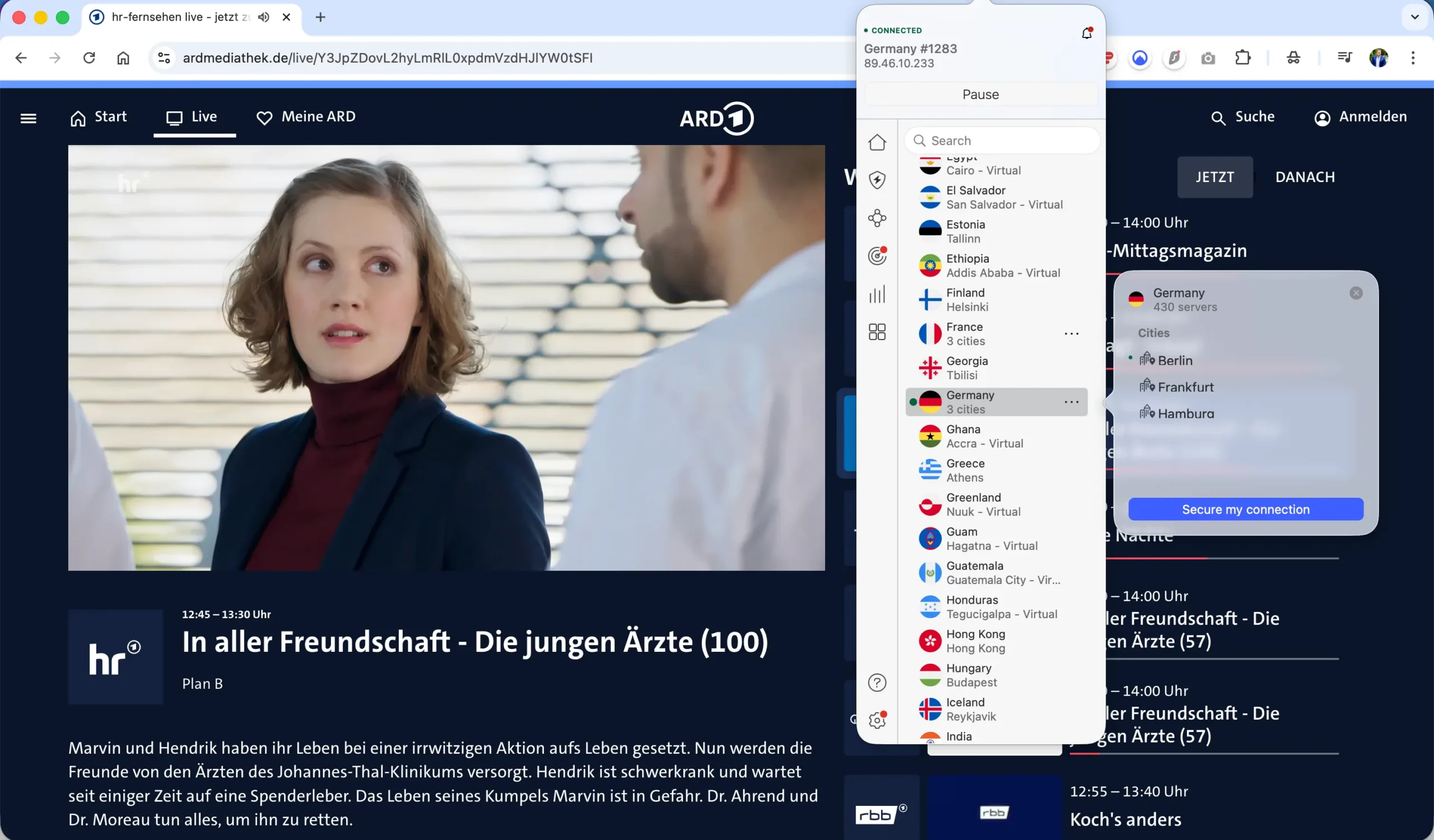 Unblock and whatch ARD outside Germany with NordVPN | Venclikovi.com Watching ARD livestream abroad using NordVPN connected to a German server