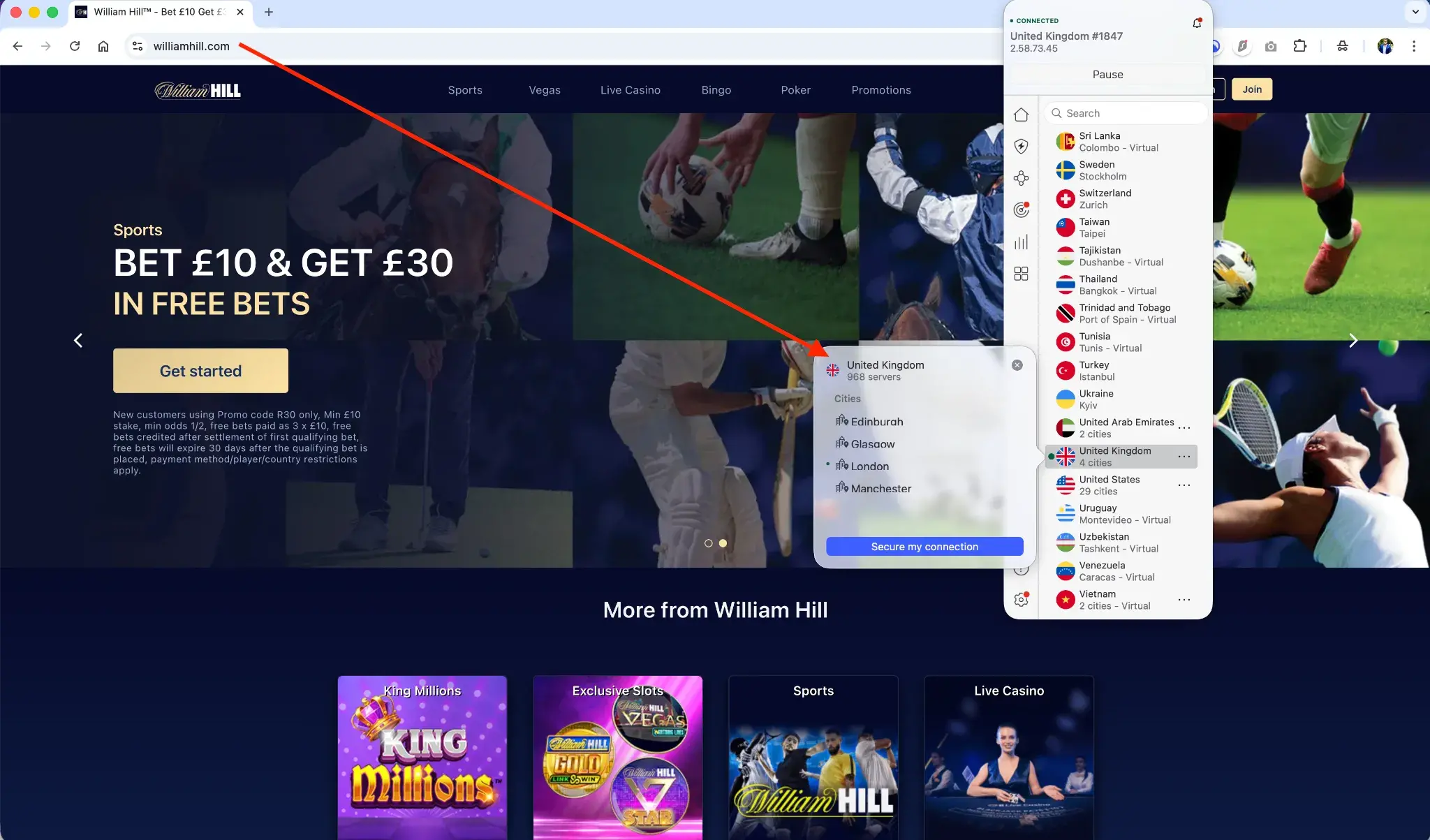 WilliamHill_NordVPN | Venclikovi.com William Hill betting site accessible from abroad through a UK VPN server with NordVPN, ensuring user eligibility for betting offers