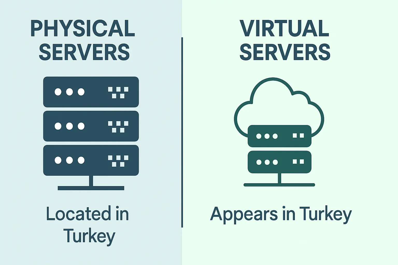 comparing physical and virtual VPN servers for Turkey | Venclikovi.com Visual comparison of physical and virtual VPN servers used for Turkish IP addresses.