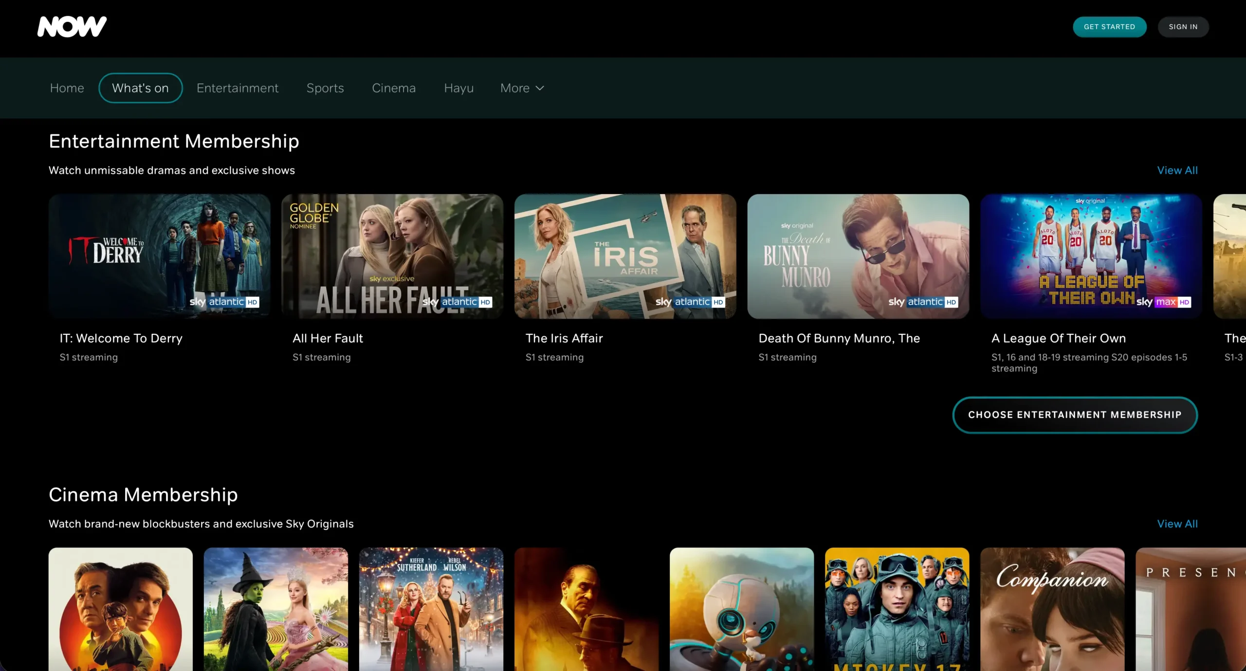 now-tv-uk-streaming-offers-2025 | Venclikovi.com NOW TV UK Entertainment section with Sky Originals and new series like IT: Welcome to Derry, All Her Fault, and The Iris Affair.