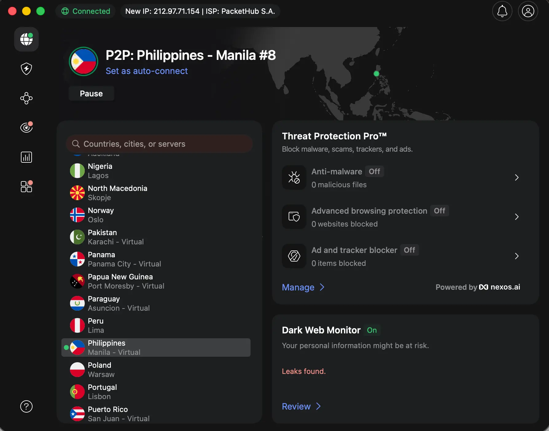 NordVPN Philippines | Venclikovi.com NordVPN Philippines virtual location activated in the app