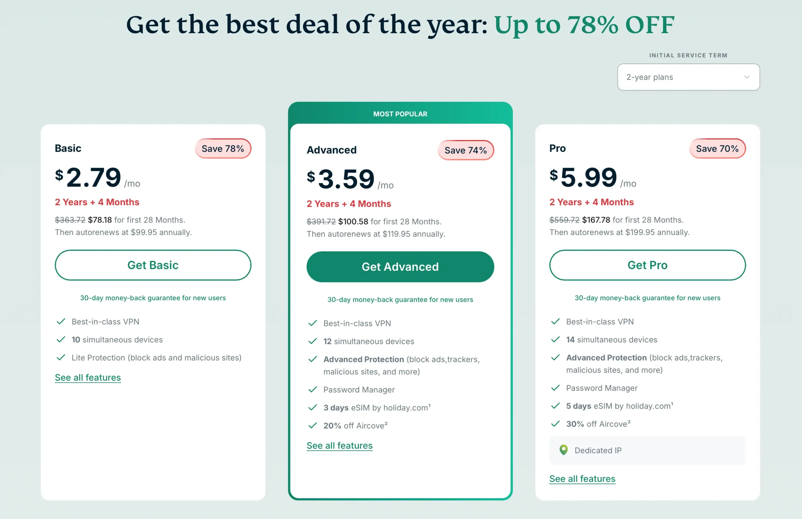 Pricing ExpressVPN and best deal | Venclikovi.com ExpressVPN pricing plans for 2026 showing up to 78% off on Basic, Advanced, and Pro tiers