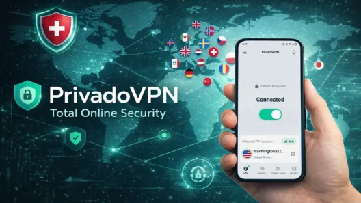 PrivadoVPN app connected on smartphone with global server network and Swiss privacy protection