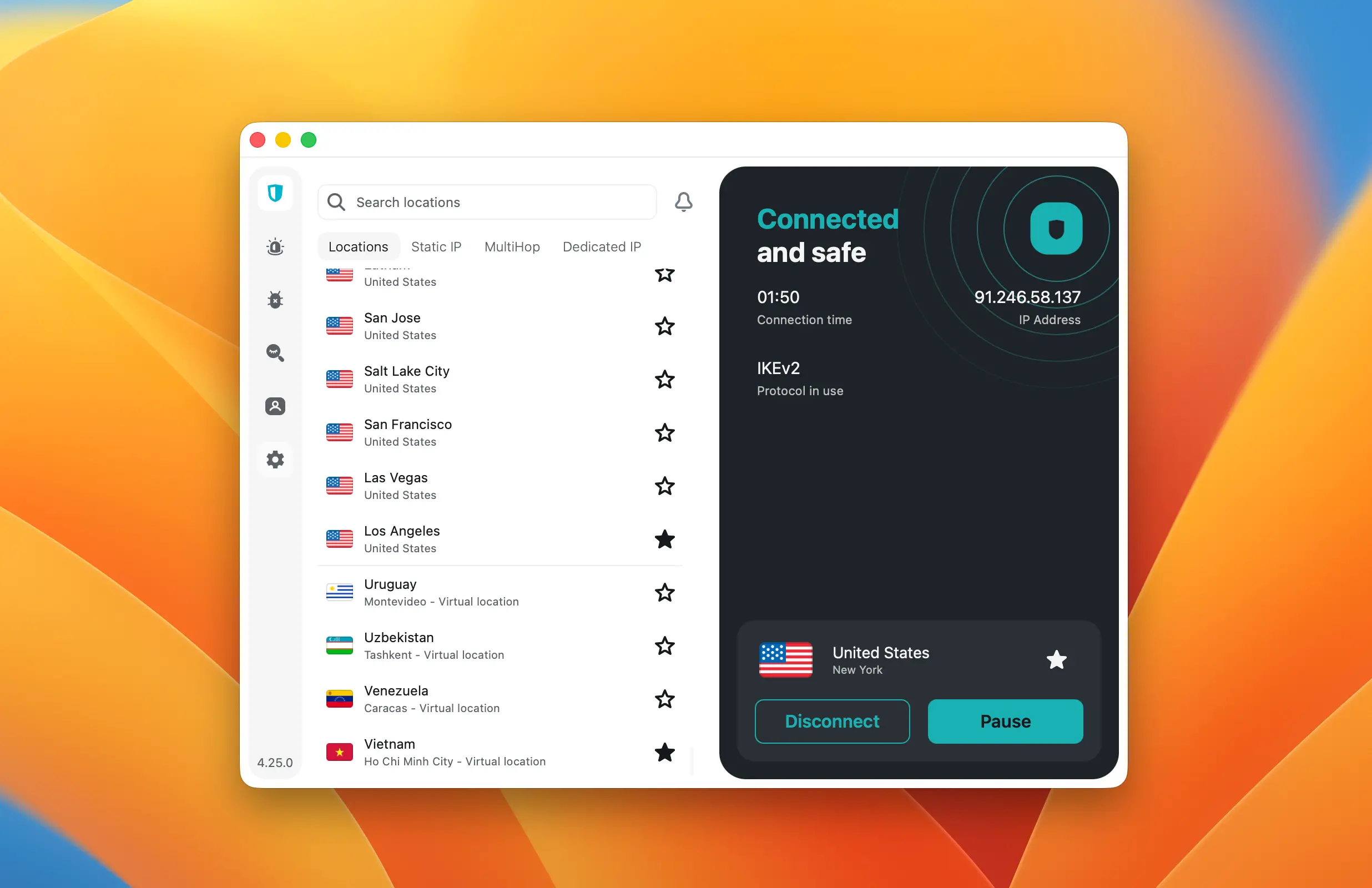 SurfShark VPN Connect to USA | Venclikovi.com VPN app connected to a United States server, showing a US IP address used to access Bank of America online banking from abroad.