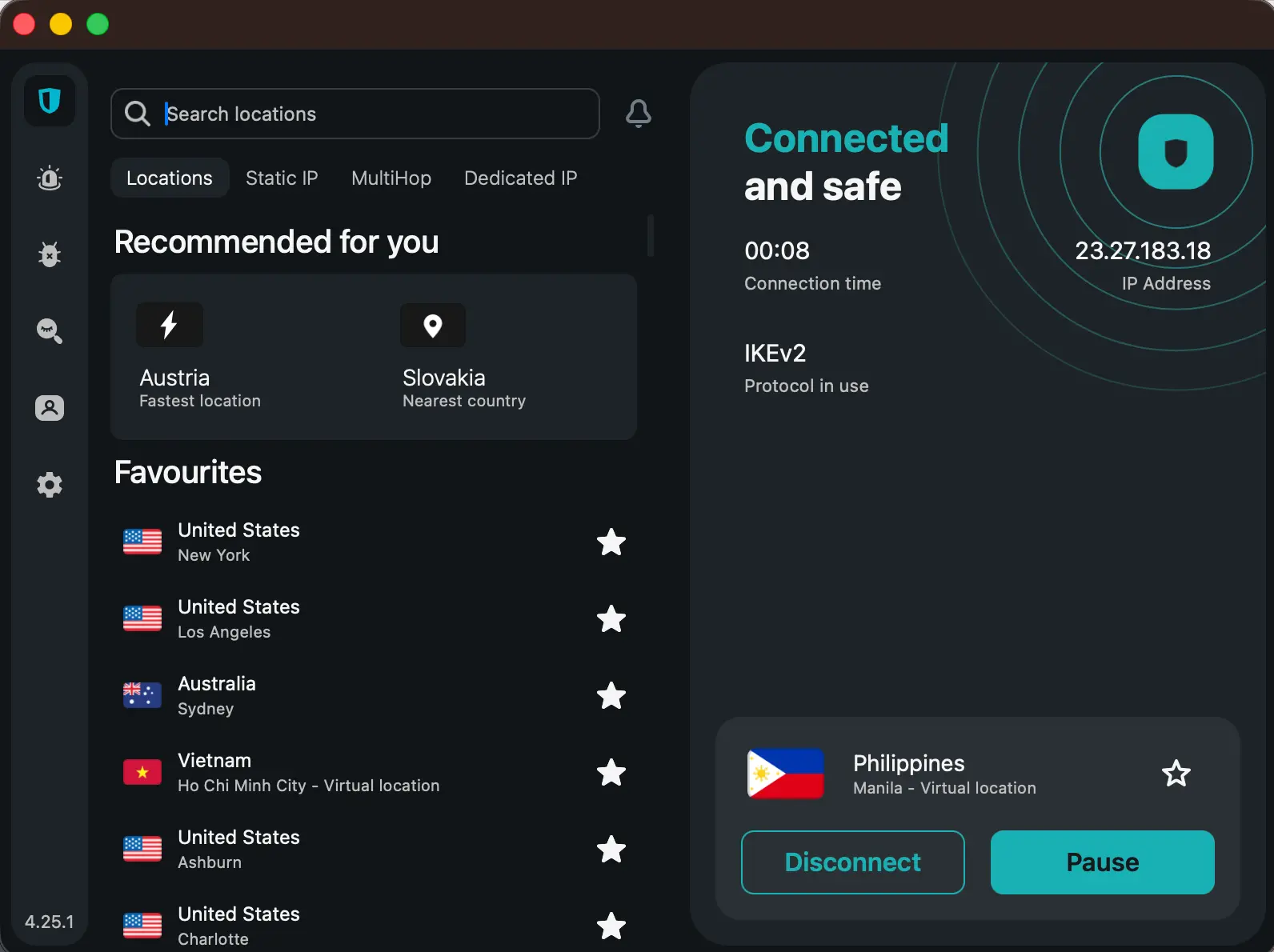 SurfShark connect to Philippines IP address | Venclikovi.com Surfshark app connected to the Philippines with a virtual Manila IP