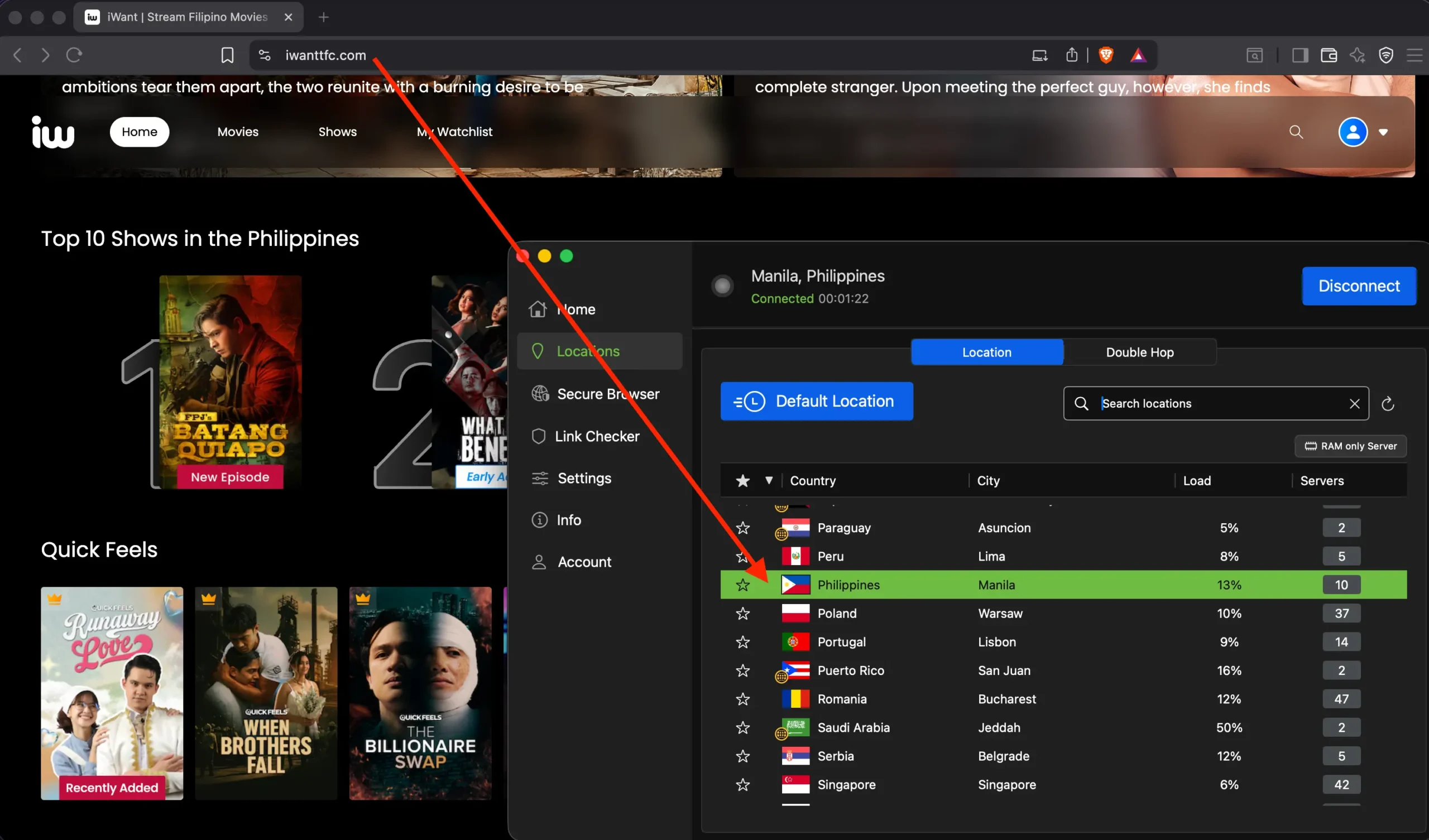 iWantTFC watch with IPVanish IP address Philippines | Venclikovi.com iWantTFC streaming enabled with IPVanish Philippines IP address