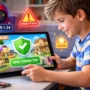 Child playing Roblox on a tablet while protected by a VPN against IP tracking, doxxing, and DDoS attacks
