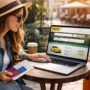 Laptop screen showing car rental search with VPN enabled, comparing prices while booking a rental car online during travel