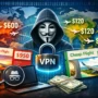 Illustration showing how flight prices change when using a VPN, with hidden identity and location leading to cheaper airline tickets through dynamic pricing.