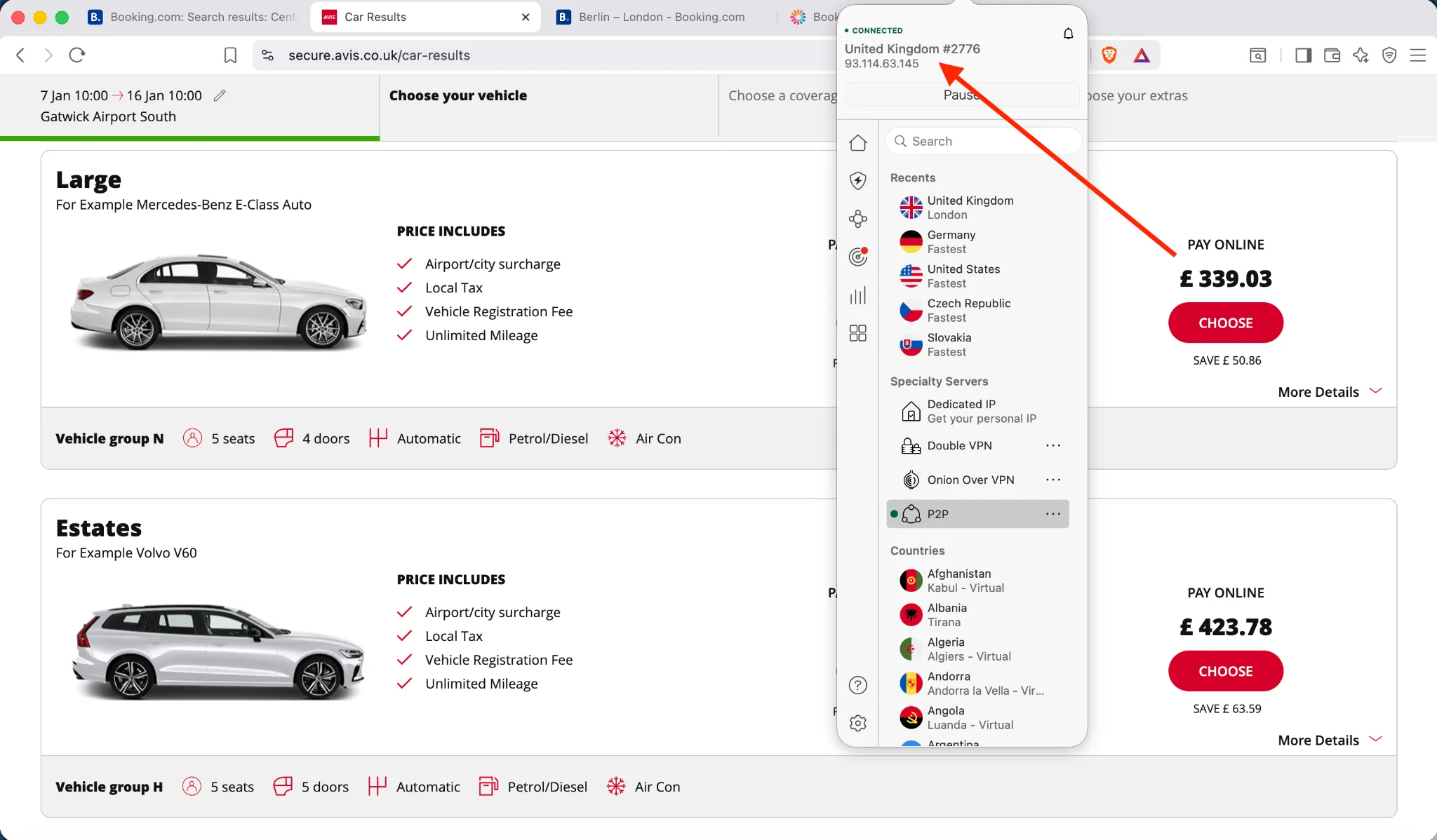 vpn-uk-car-rental-avis-gatwick | Venclikovi.com VPN connected to UK while browsing Avis car rentals at Gatwick