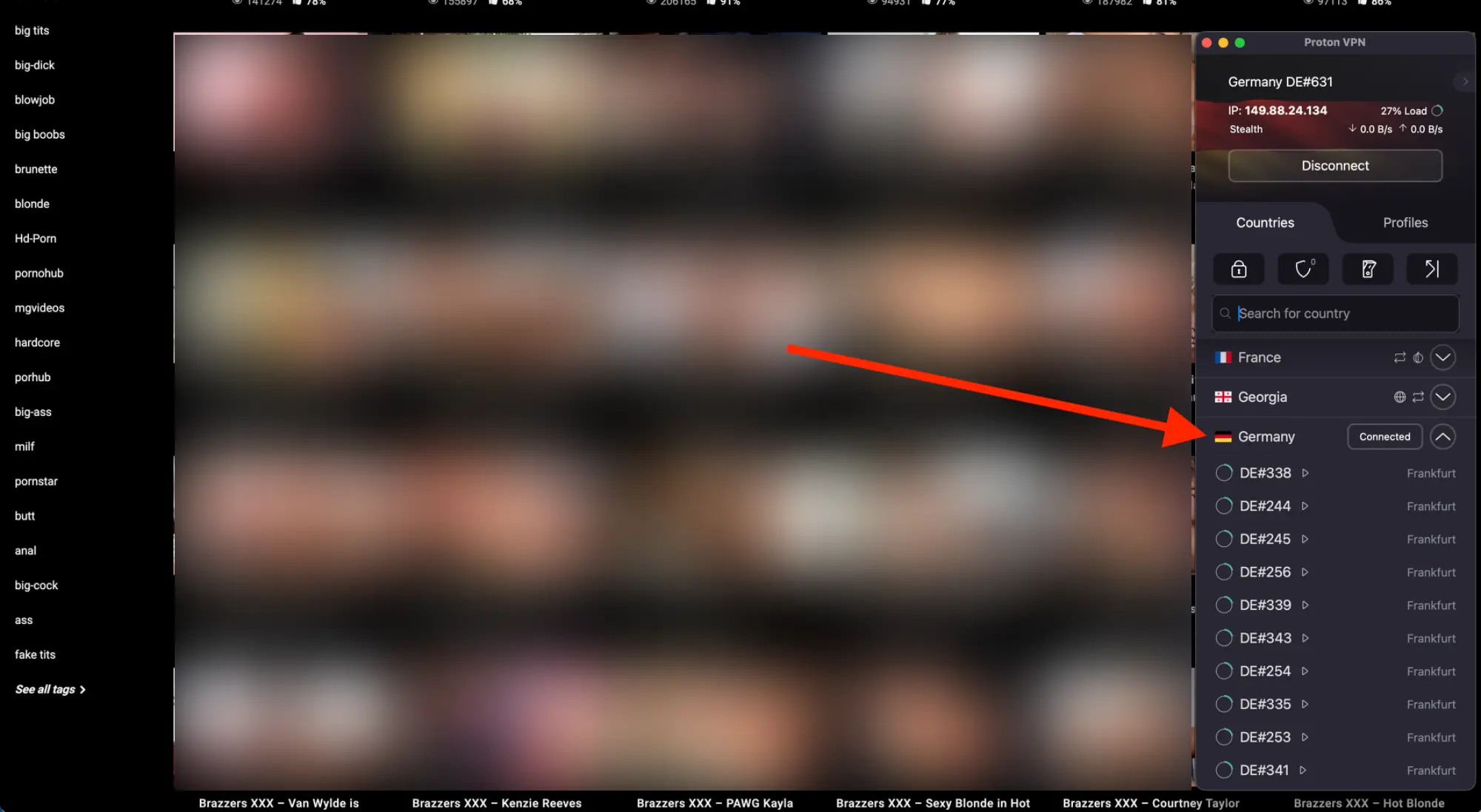 Brazzer watch with ProtonVPN | Venclikovi.com Brazzers content accessed while connected to a German IP address using Proton VPN