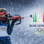 Biathlon athlete aiming during a snowy race at the Winter Olympics Milano Cortina 2026, capturing the intensity of live Olympic biathlon competition.