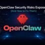 OpenClaw logo on a dark cybersecurity background, surrounded by malware icons and the headline "OpenClaw Security Risks Exposed (And How to Fix Them)"