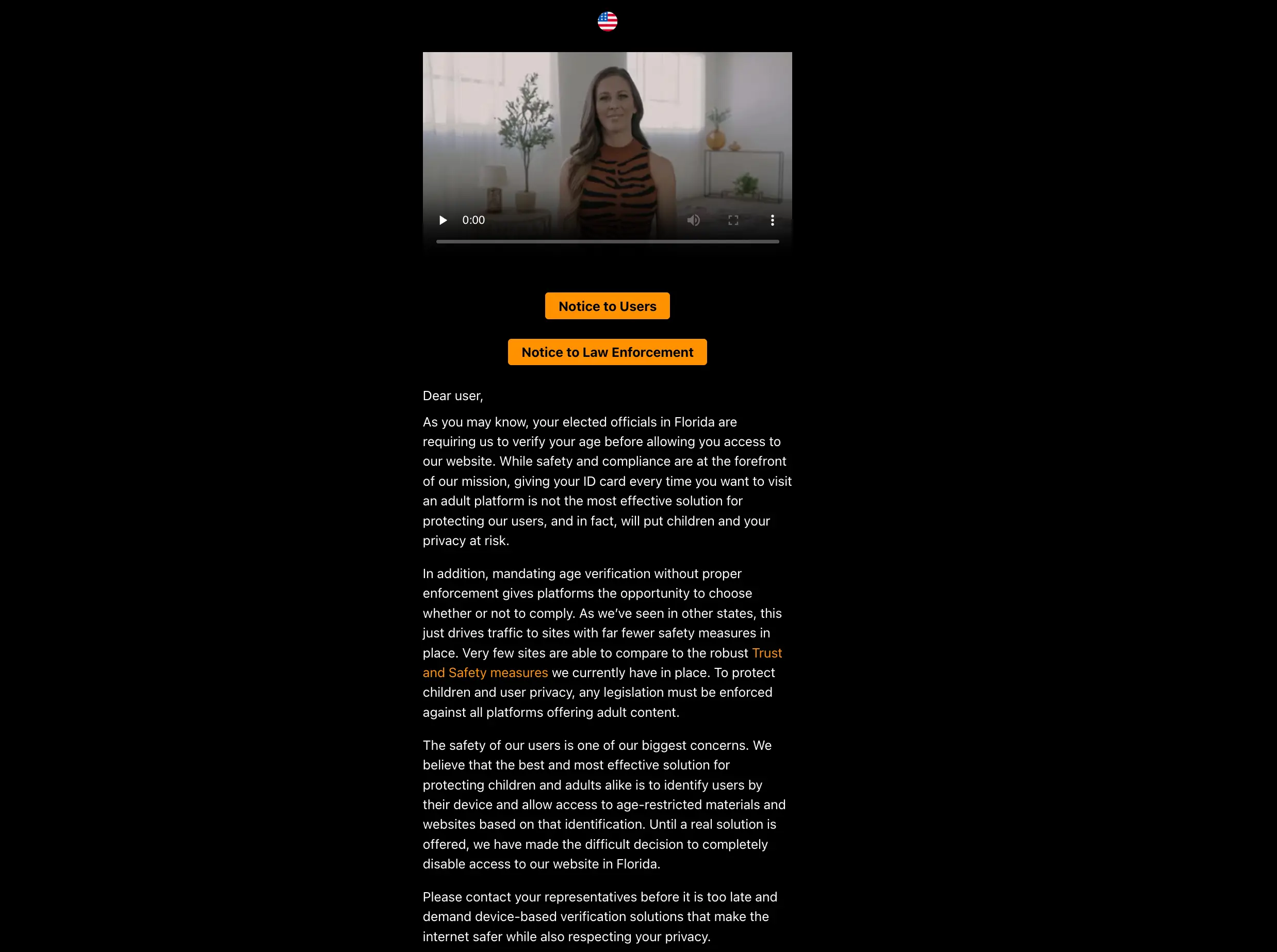 Ponrhub_Florida_Block_Message_Yellow | Venclikovi.com Pornhub block message in Florida showing age verification notice and access disabled due to state ID laws in 2026