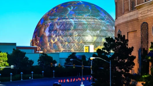 A daytime view of the architectural wonder from across the street, highlighting its scale as a 360-foot-tall landmark.