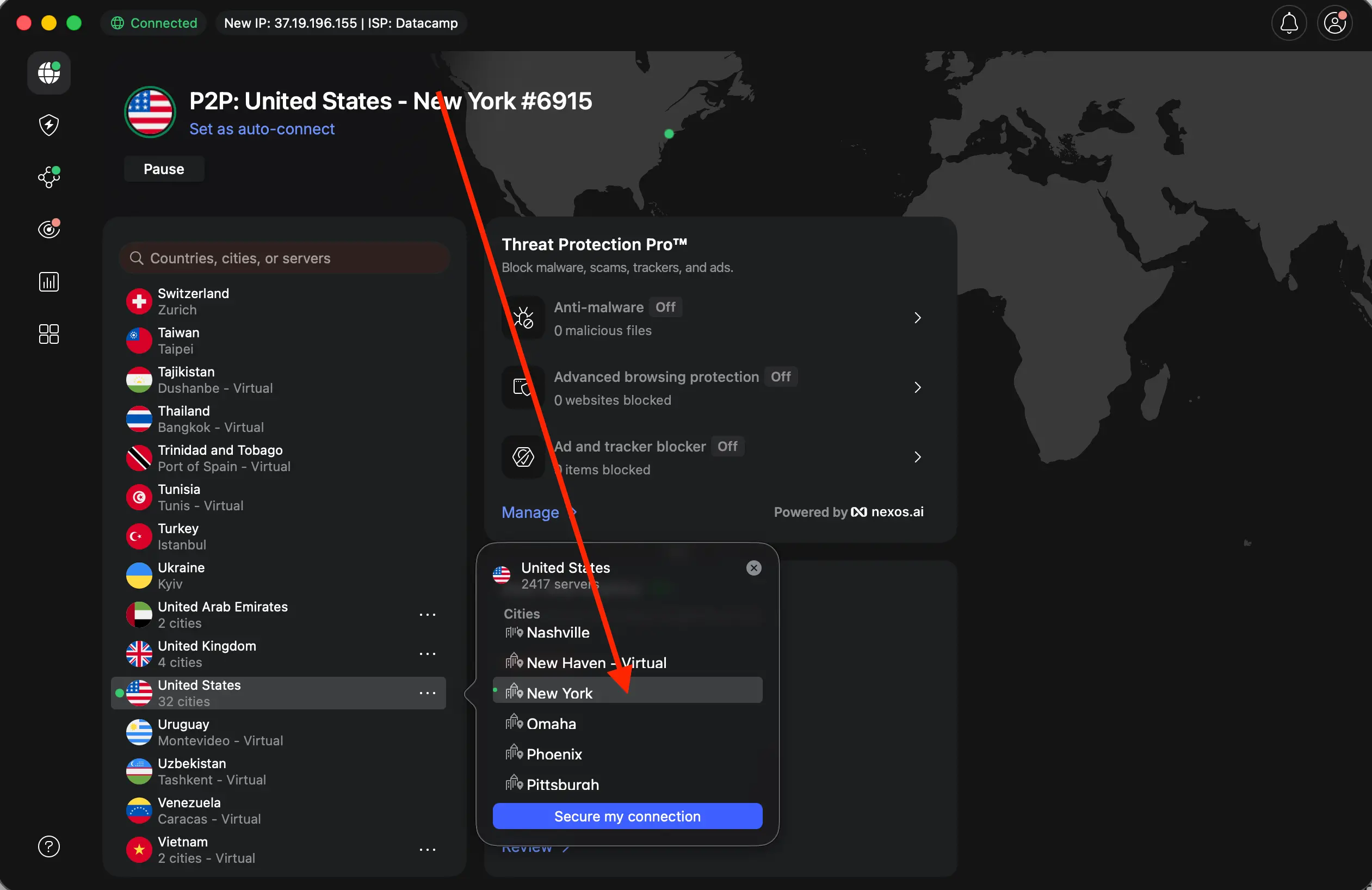 VPN_Redtube_NewYork_Server | Venclikovi.com VPN connected to New York server to bypass adult site restrictions in the US