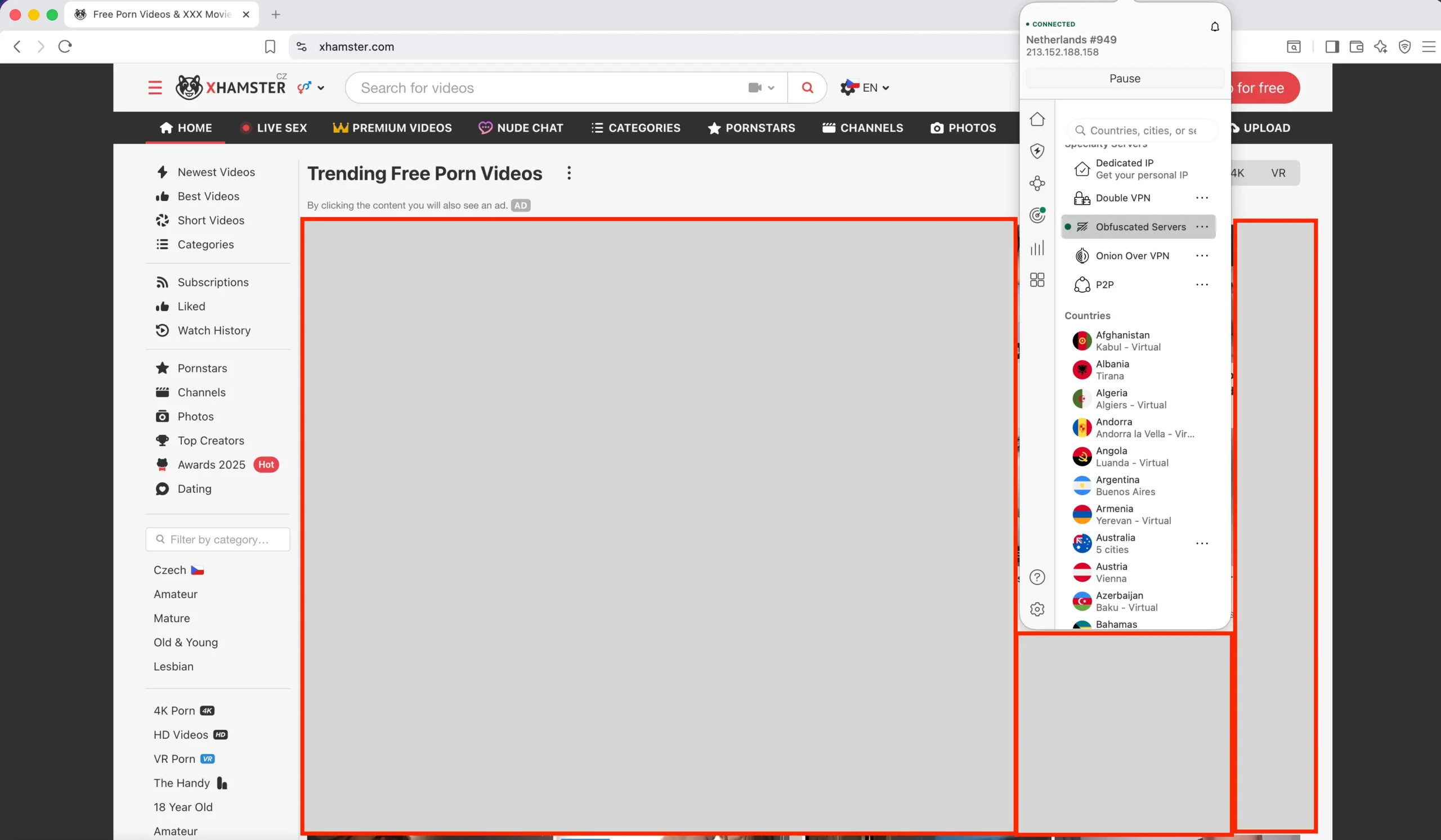 XHamster unblock with NordVPN | Venclikovi.com NordVPN obfuscated server connection active while browsing xHamster in Thailand without restrictions