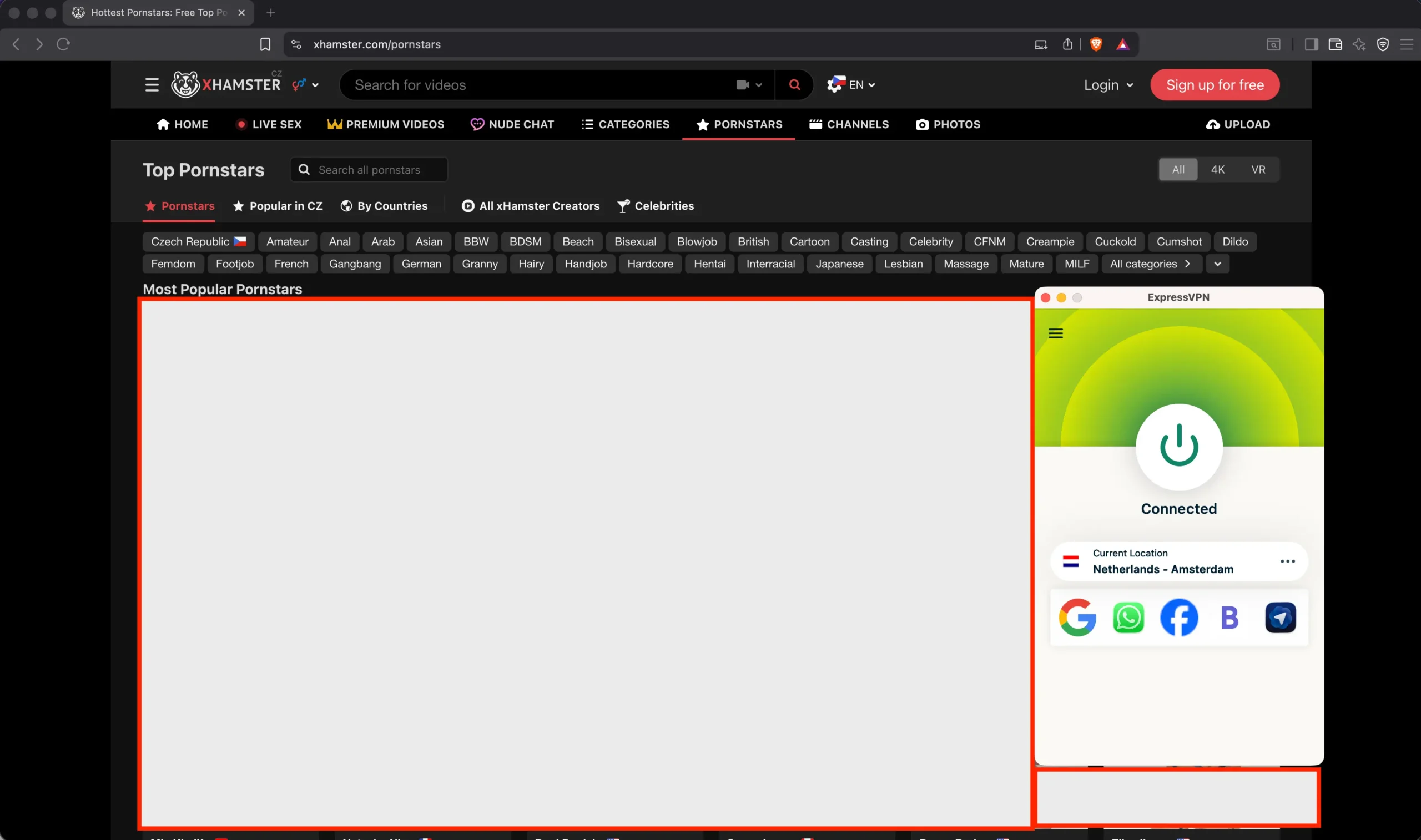 Xhamster unblock in UAE with ExpressVPN | Venclikovi.com xHamster blocked in UAE while connected to ExpressVPN Netherlands server showing restricted content page