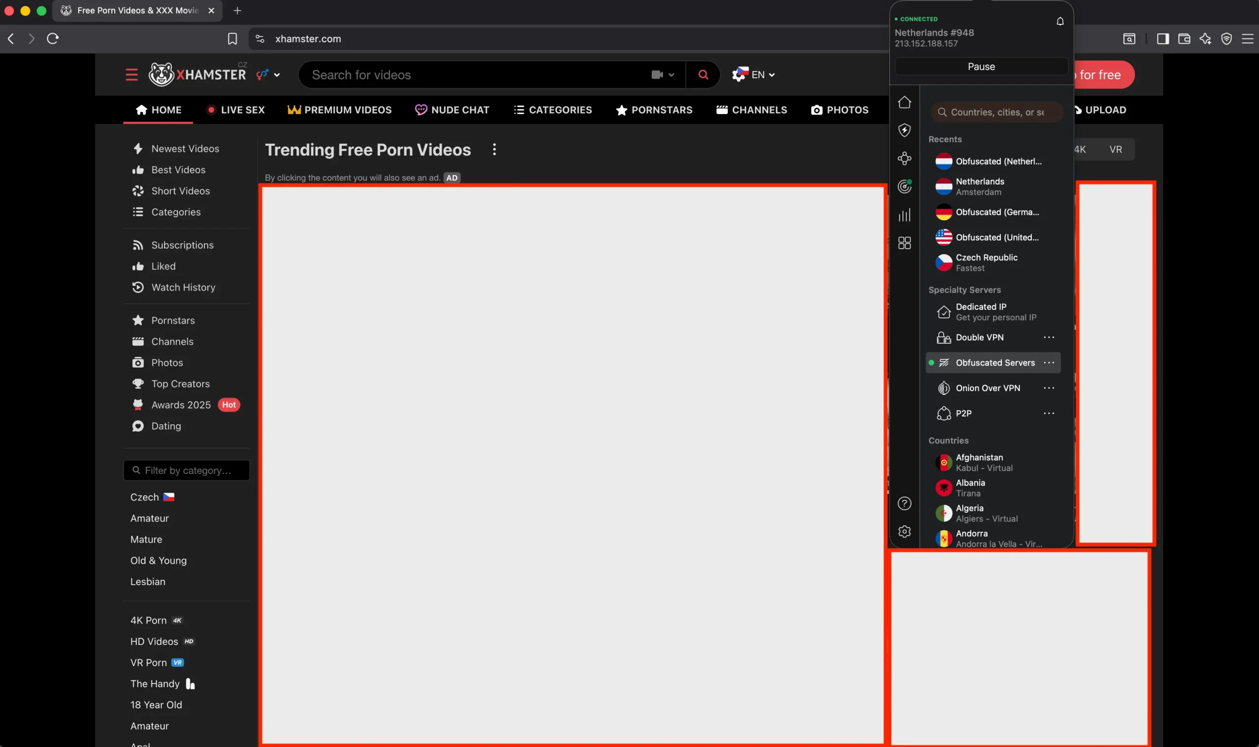 Xhamster unblock in UAE with NordVPN | Venclikovi.com NordVPN obfuscated servers interface used to bypass UAE internet filtering while accessing xHamster