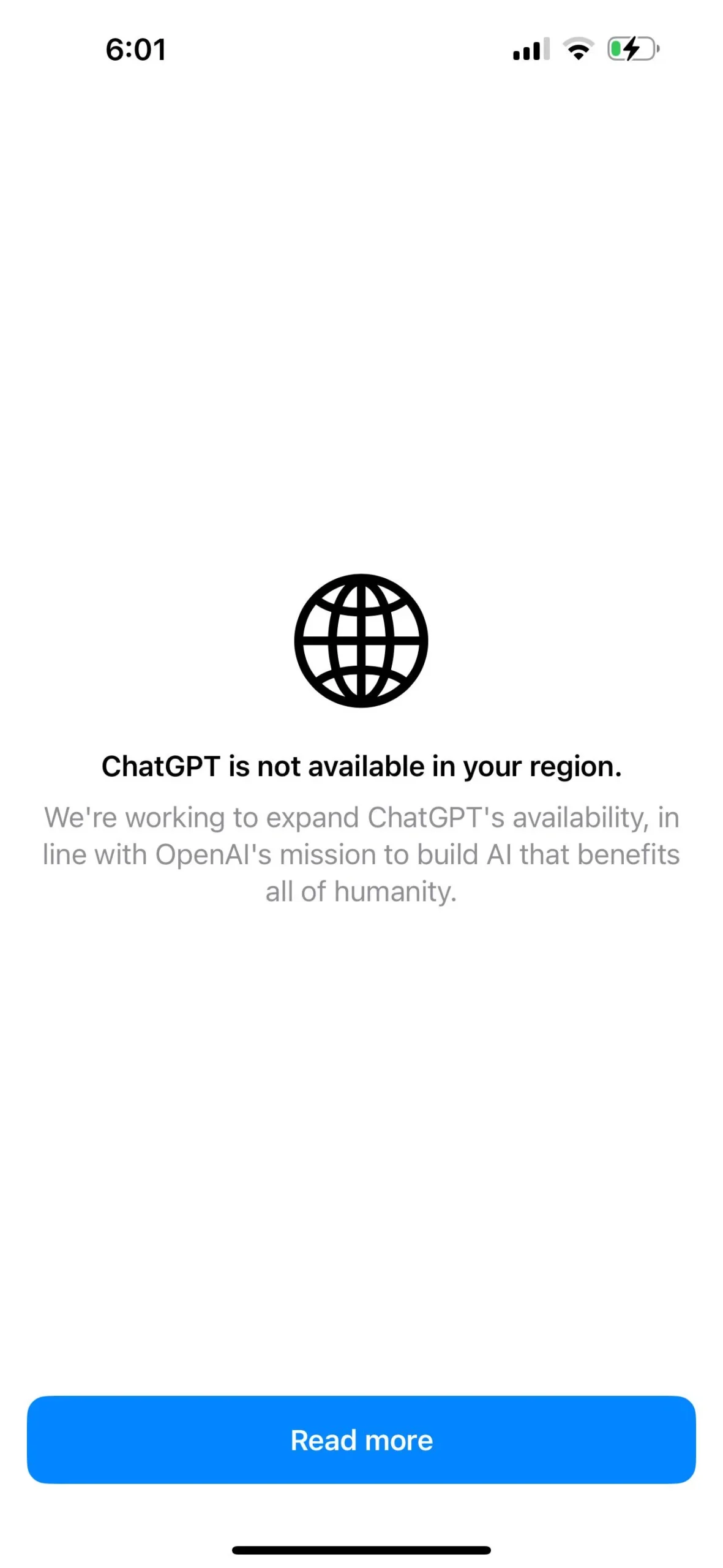 chatgpt-not-available-in-your-region | Venclikovi.com A mobile screen displaying the error message: "ChatGPT is not available in your region."