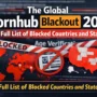 Header image showing the 2026 Pornhub blackout with red blocked tape, a banned symbol over ID verification, and maps of the U.S. and world with restricted areas highlighted.
