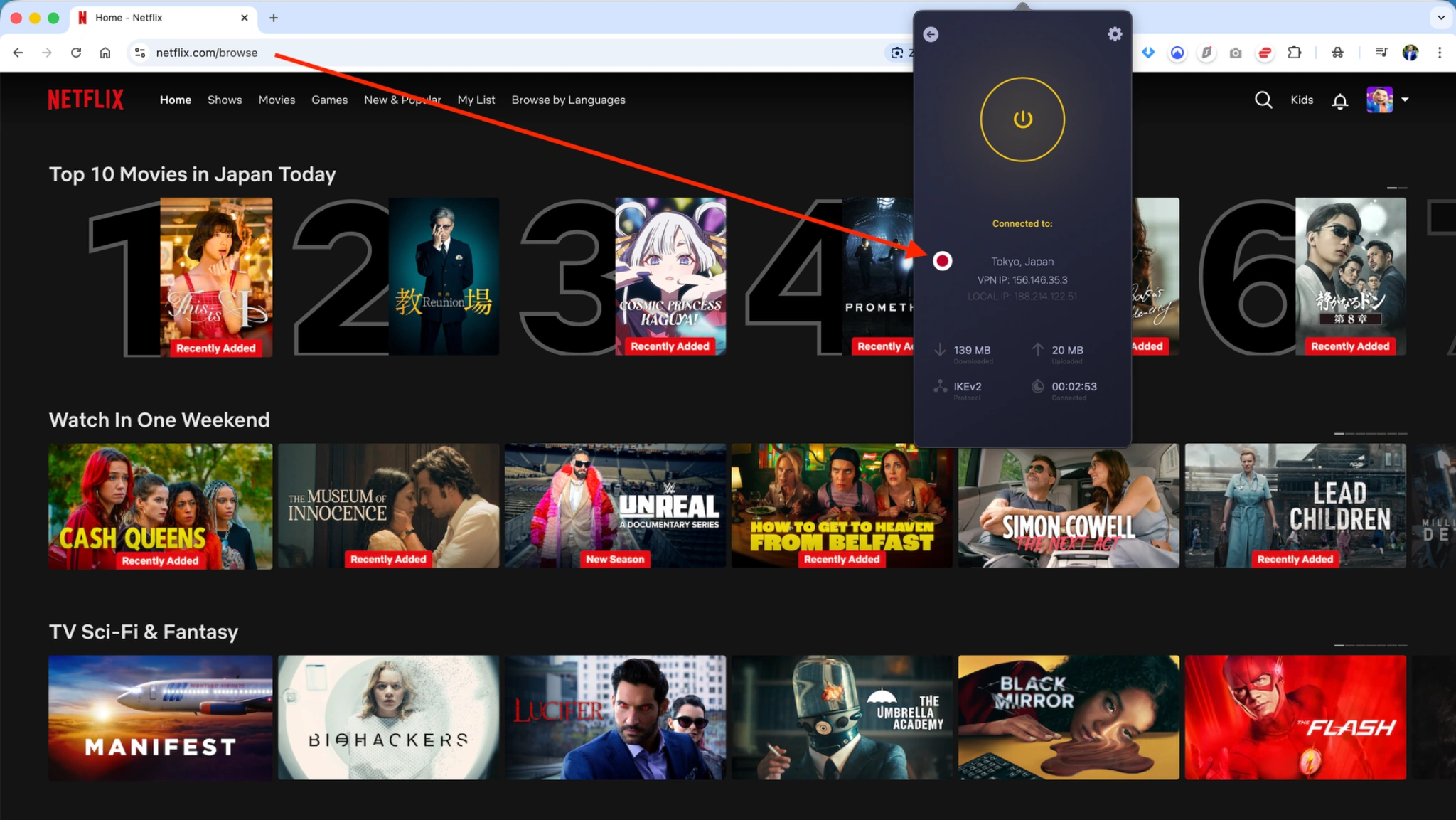 netflix-japan-library-with-cyberghost-vpn | Venclikovi.com The Netflix Japan home screen visible through a CyberGhost connection, showing exclusive Japanese anime titles and local dramas.