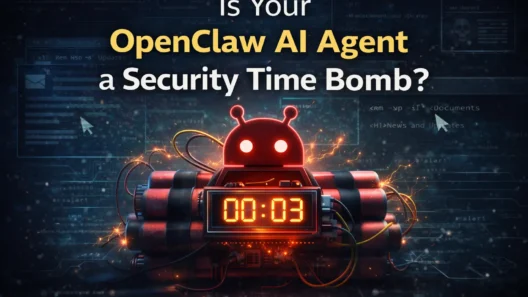 OpenClaw AI agent illustrated as a robot sitting on a ticking time bomb, symbolizing the security threat of prompt injection attacks in autonomous agents.