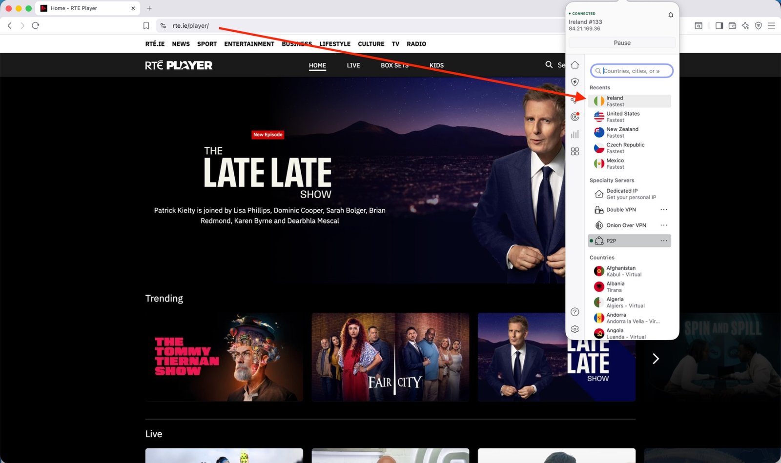 rte-player-champions-league-nordvpn-ireland | Venclikovi.com RTÉ Player Champions League 2026 with NordVPN connected to Ireland server