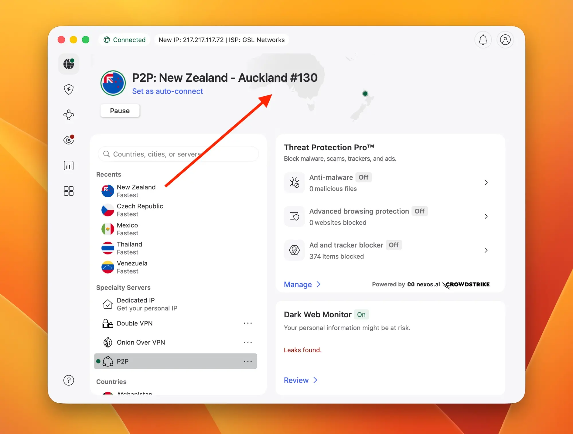 surfshark-connected-new-zealand-watch-nascar-2026 | Venclikovi.com Surfshark VPN connected to New Zealand Auckland server to stream NASCAR 2026 free