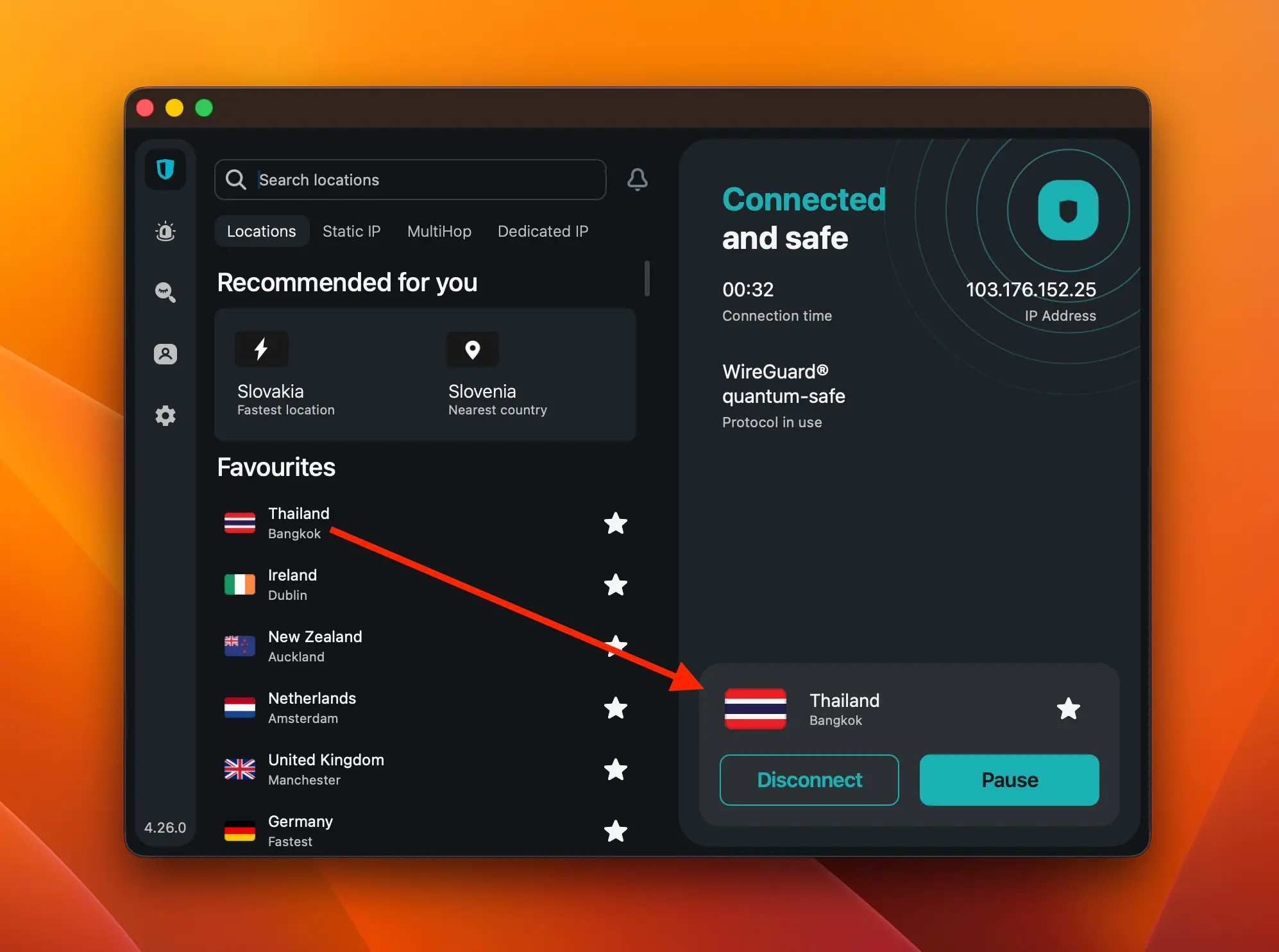 surfshark-connected-thailand-premier-league-ais-play | Venclikovi.com Surfshark VPN connected to Thailand Bangkok server to stream Premier League 2026 on AIS Play