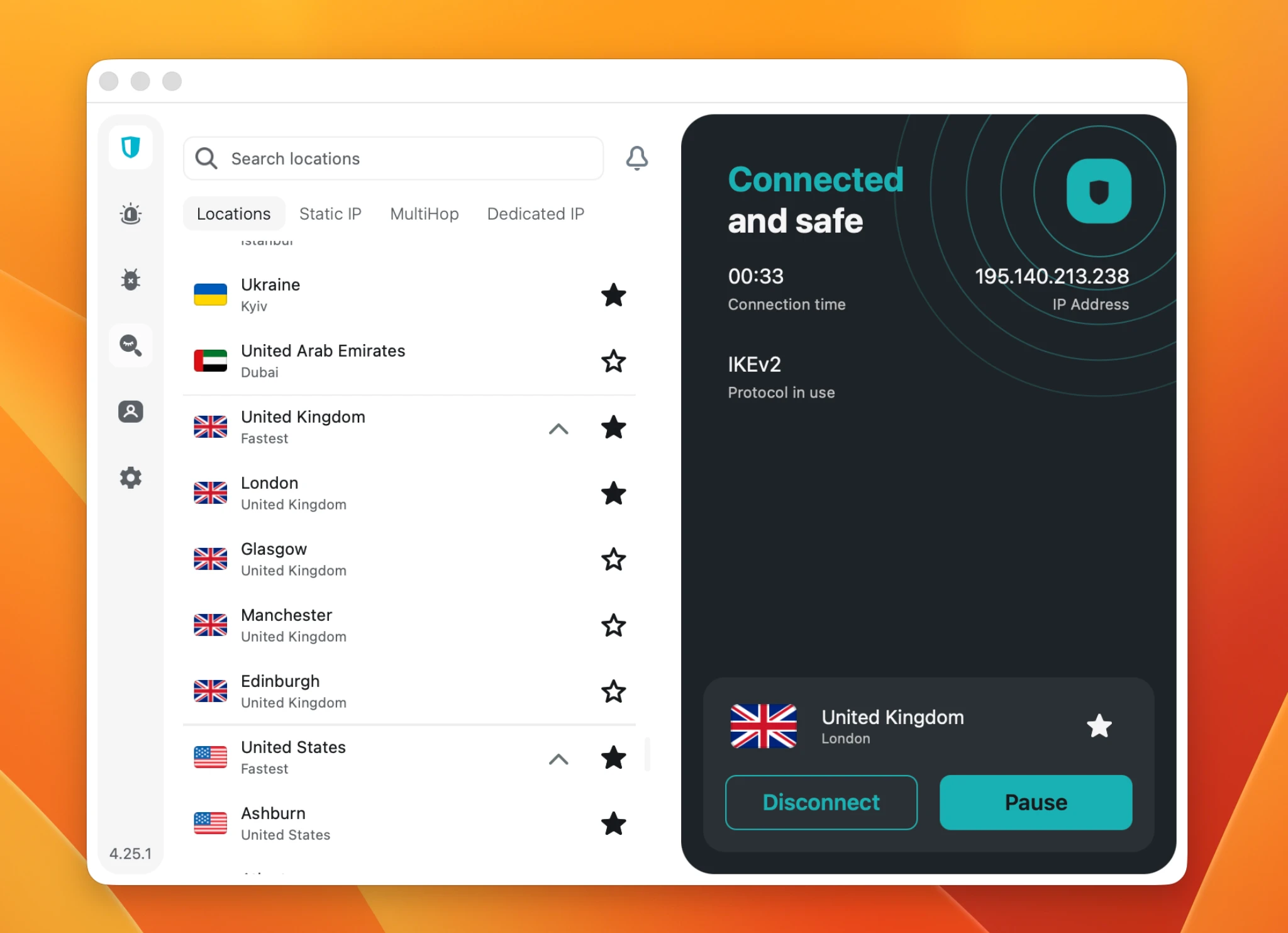 surfshark-connected-uk-interface | Venclikovi.com Surfshark app connected to London server showing secure connection